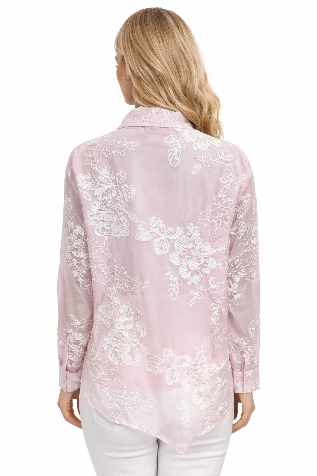 Women’s Ivory Embroidered Full-Sleeve Loose Fit Shirt - ASTRON
