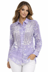 Women’s Ivory Embroidered Full-Sleeve Loose Fit Shirt - ASTRON