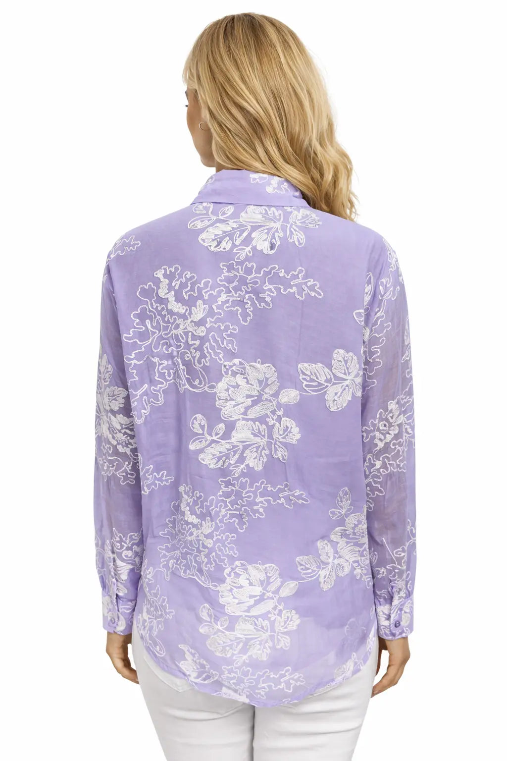 Women’s Ivory Embroidered Full-Sleeve Loose Fit Shirt - ASTRON