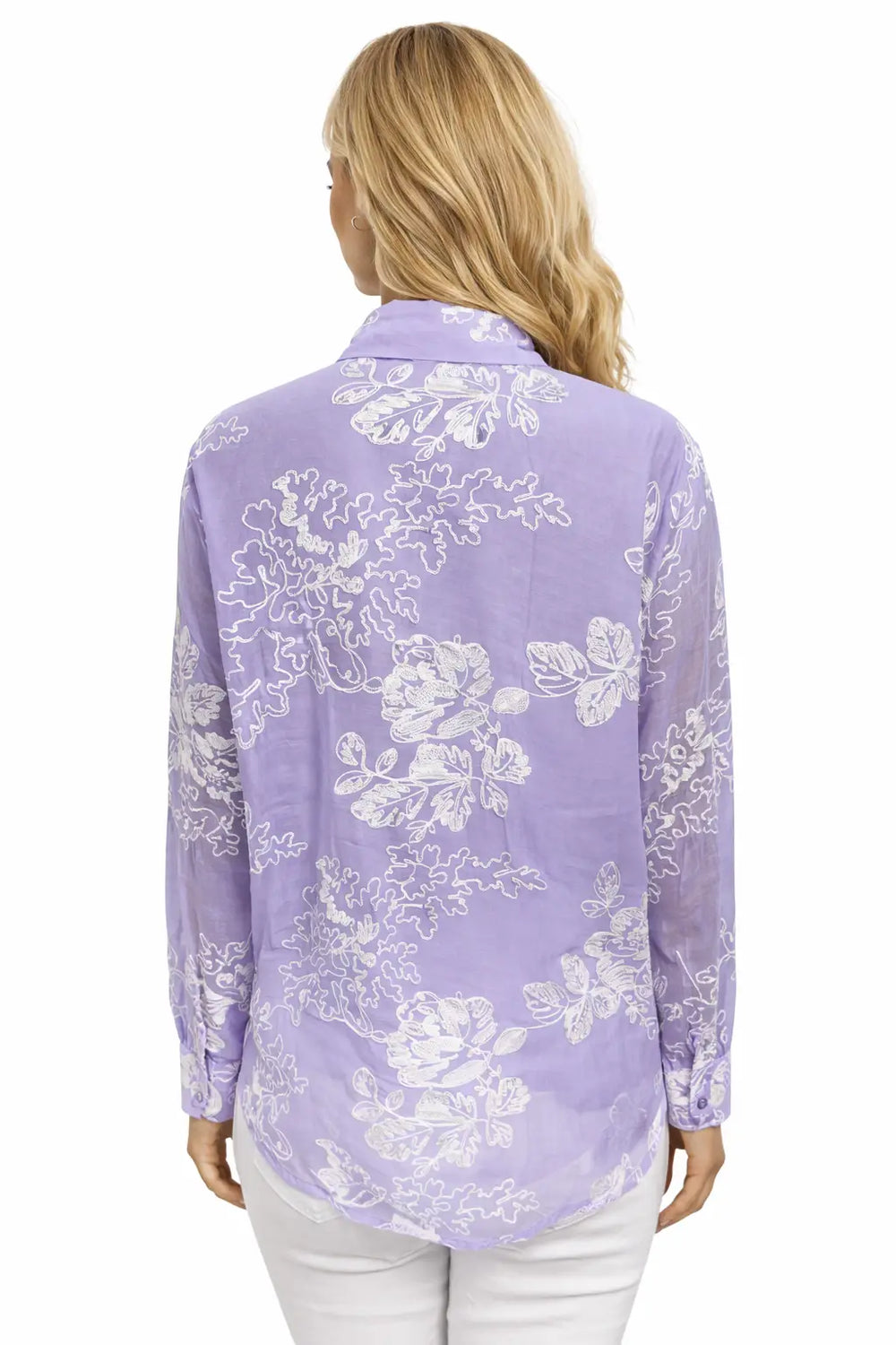 Women’s Ivory Embroidered Full-Sleeve Loose Fit Shirt - ASTRON