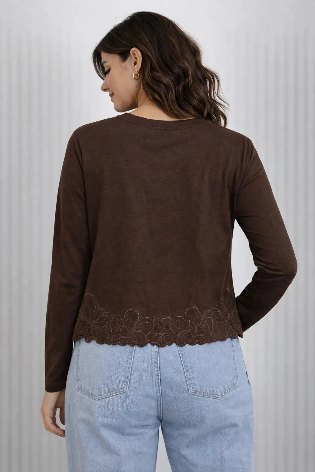 Women’s Embroidered Hem Long Sleeve Top - ASTRON