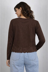 Women’s Embroidered Hem Long Sleeve Top