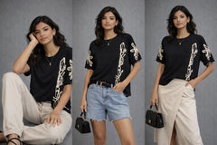 Women’s Embroidered Scallop Hem Top - ASTRON