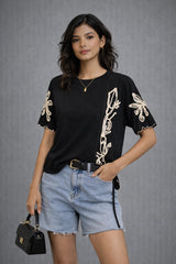 Women’s Embroidered Scallop Hem Top