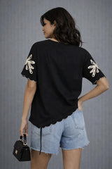 Women’s Embroidered Scallop Hem Top - ASTRON