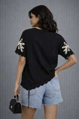 Women’s Embroidered Scallop Hem Top