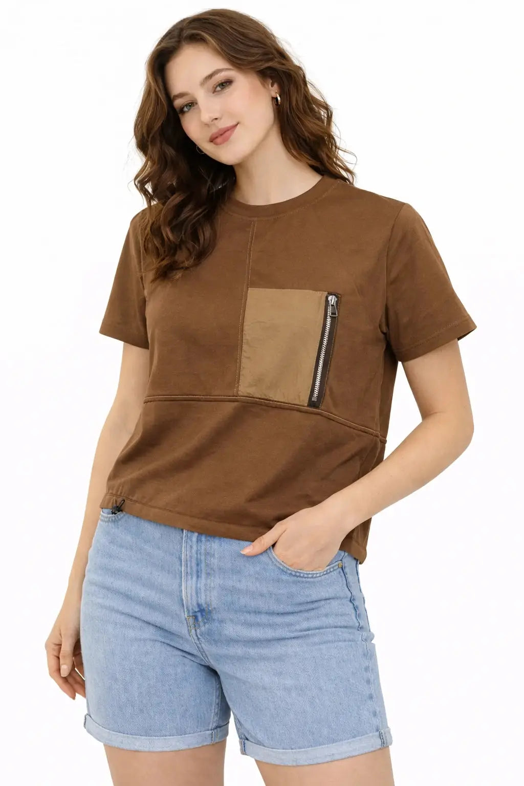 Women’s Box Fit Contrast Pocket Top with Zip Detail - ASTRON
