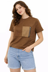 Women’s Box Fit Contrast Pocket Top with Zip Detail - ASTRON