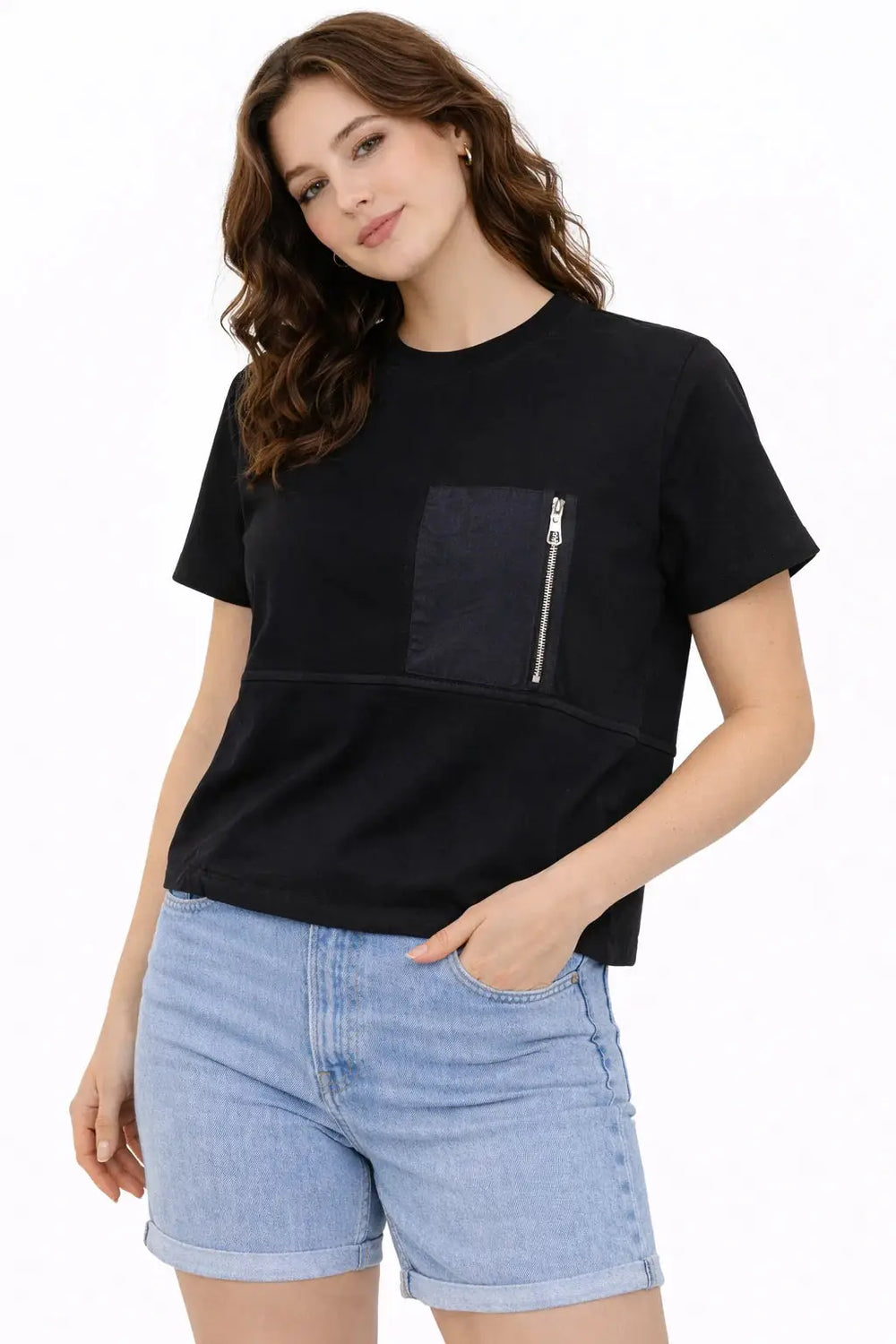 Women’s Box Fit Contrast Pocket Top with Zip Detail - ASTRON