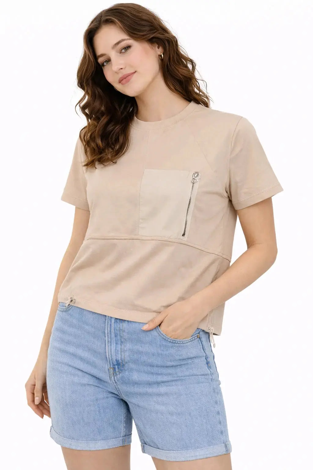 Women's Box Fit Top with Contrast Pocket and Zip Detail for Stylish Comfort - ASTRON