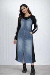 Women’s Denim Paneled Midi Dress - ASTRON