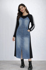 Women’s Denim Paneled Midi Dress