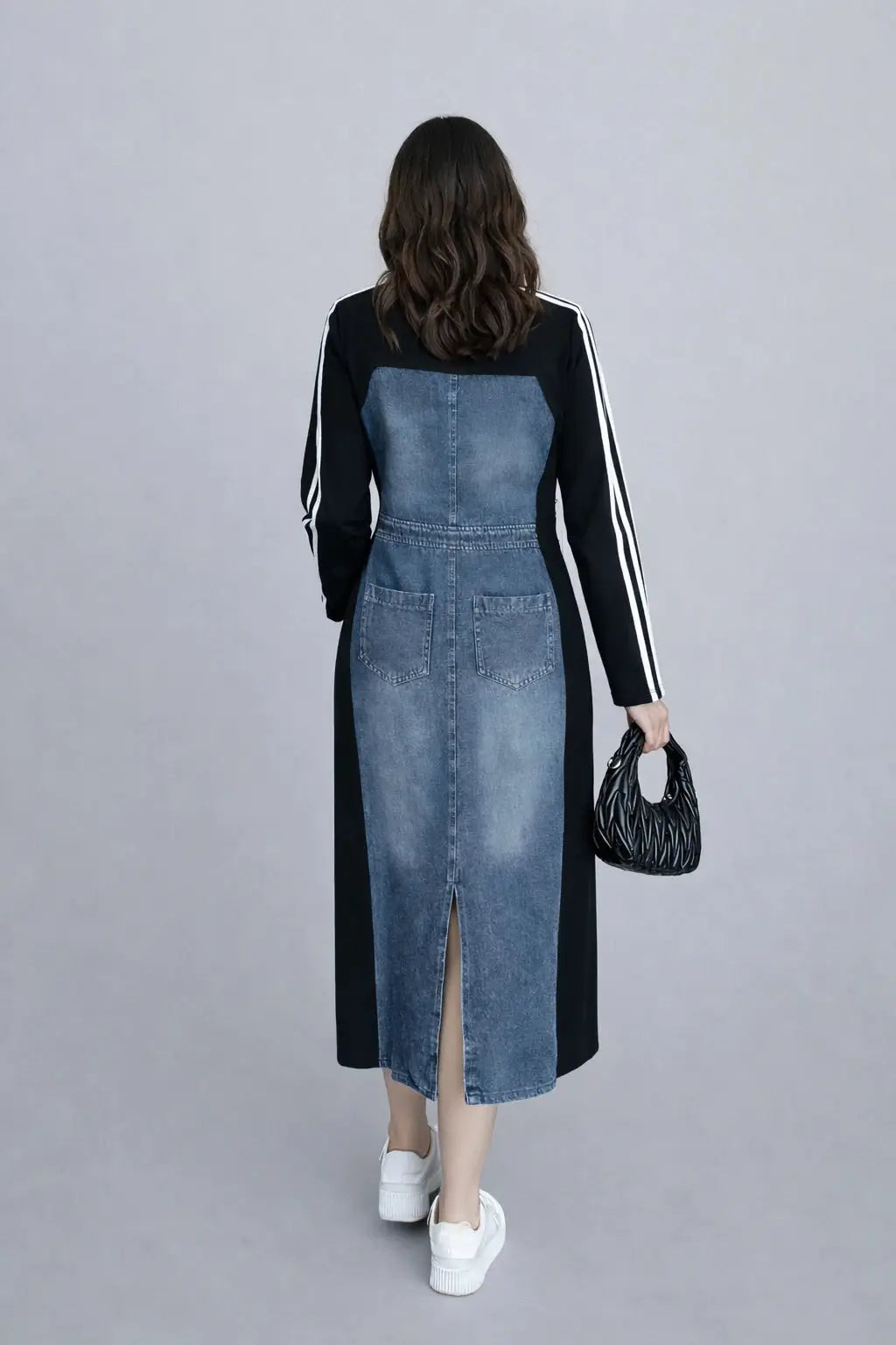 Women’s Denim Paneled Midi Dress - ASTRON