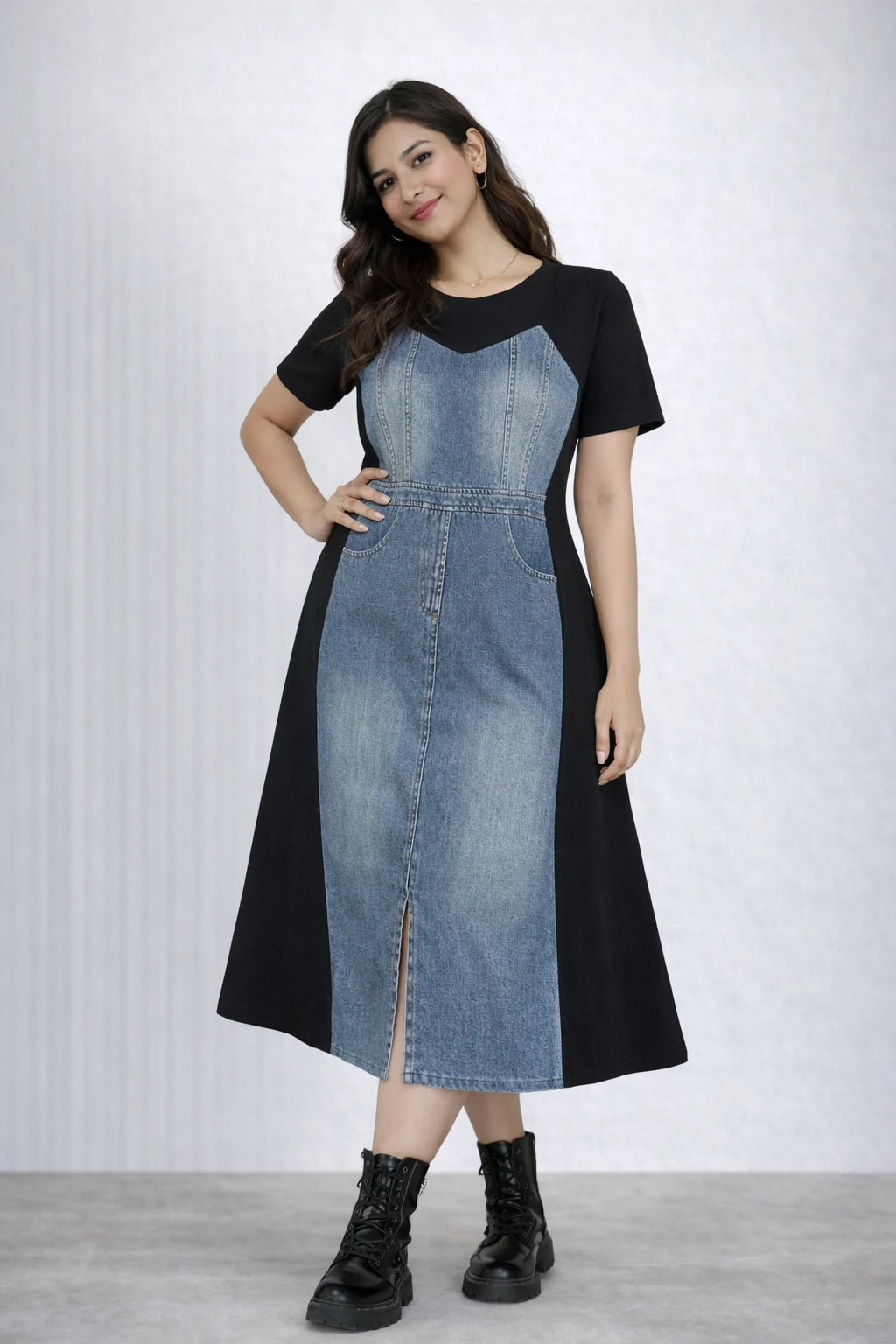 Women’s Denim Panel Midi Dress