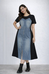Women’s Denim Panel Midi Dress