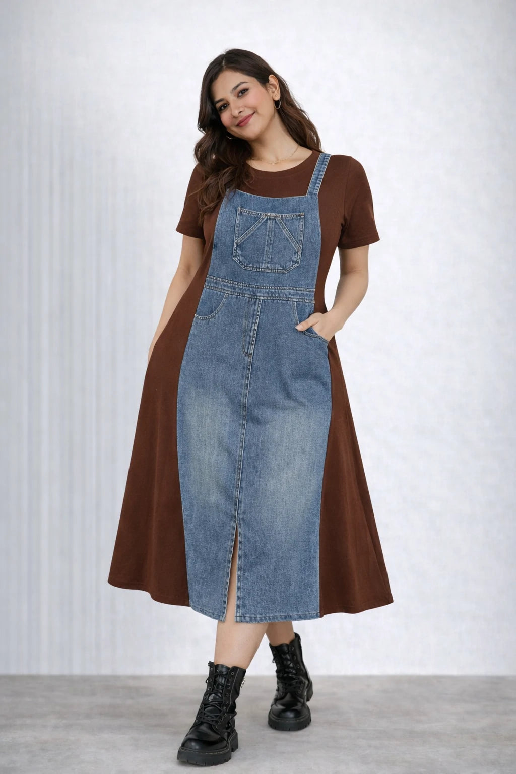 Women’s Denim Front Panel A-Line Dress