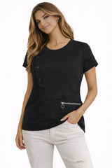 Women's Oversized Crop T-Shirt with Zip Pocket & Button Detail for Ultimate Comfort and Style - ASTRON