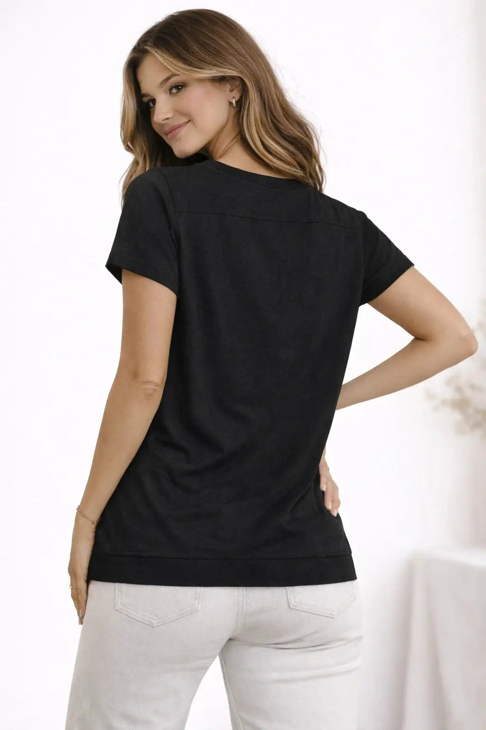 Women's Oversized Crop T-Shirt with Zip Pocket & Button Detail for Ultimate Comfort and Style - ASTRON