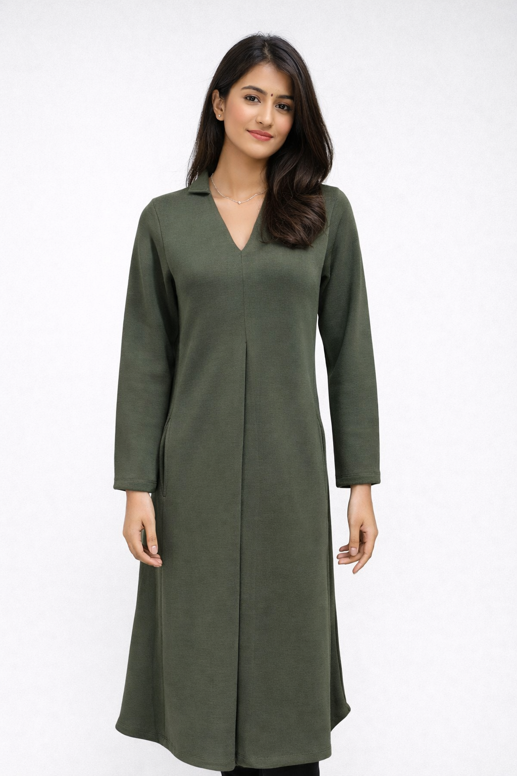Women’s Olive Green Solid Long Kurta