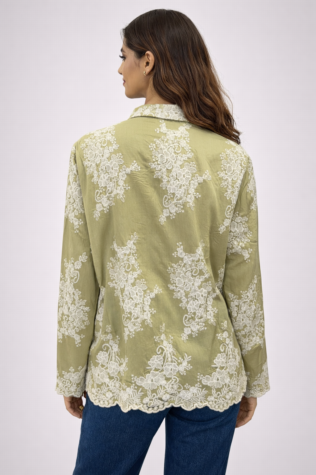 Women’s Olive Green Embroidered Button-Down Shirt