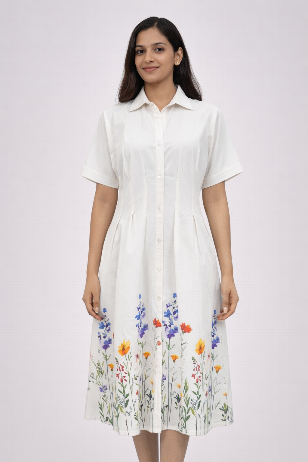 Women’s White Floral Embroidered Shirt Dress