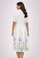 Women’s White Floral Embroidered Shirt Dress