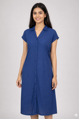 Women’s Blue Button-Down Casual Midi Dress