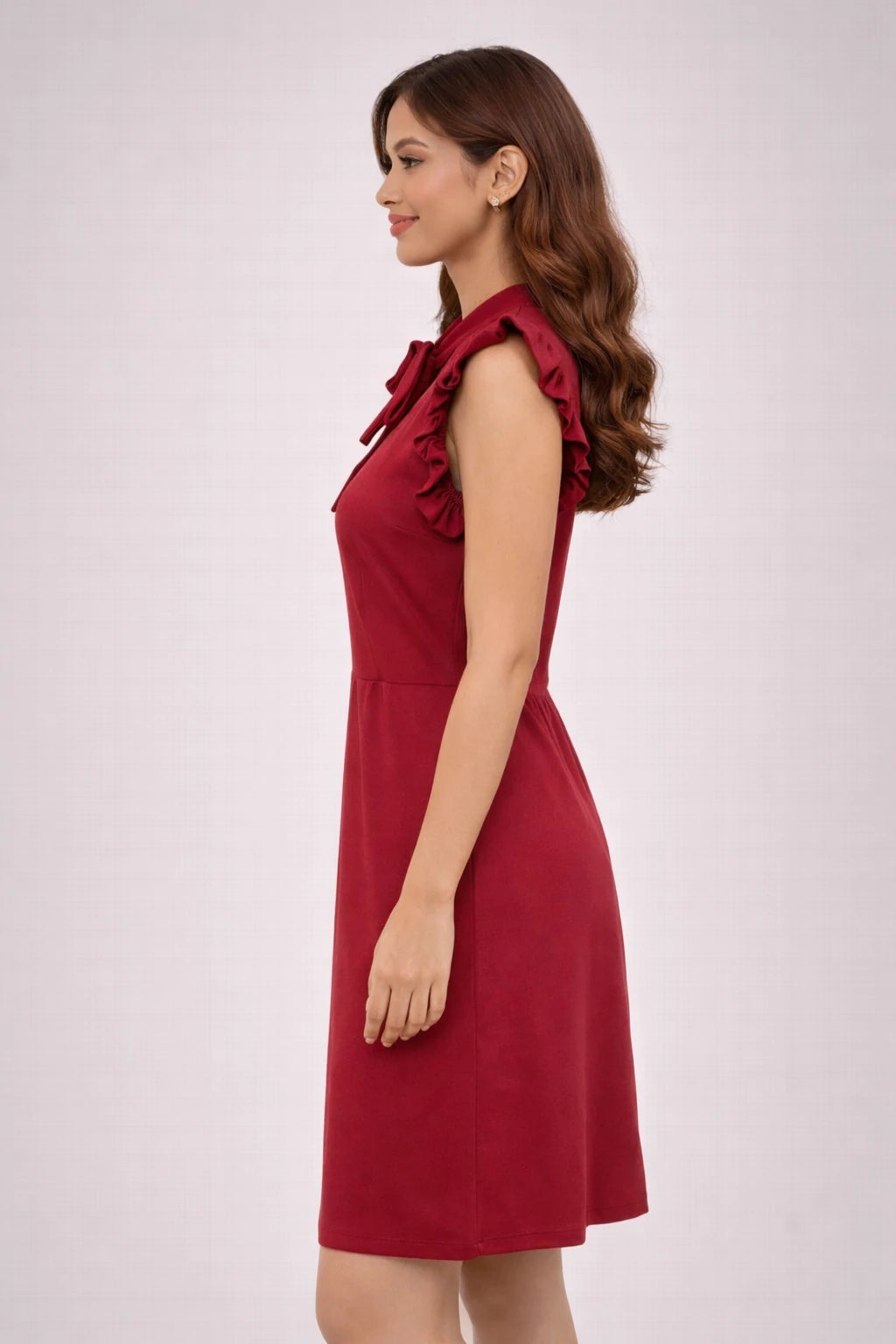 Women’s Ruffle Sleeve Tie-Neck A-Line Dress