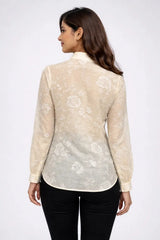 Women’s Ivory Embroidered Full-Sleeve Loose Fit Shirt - ASTRON