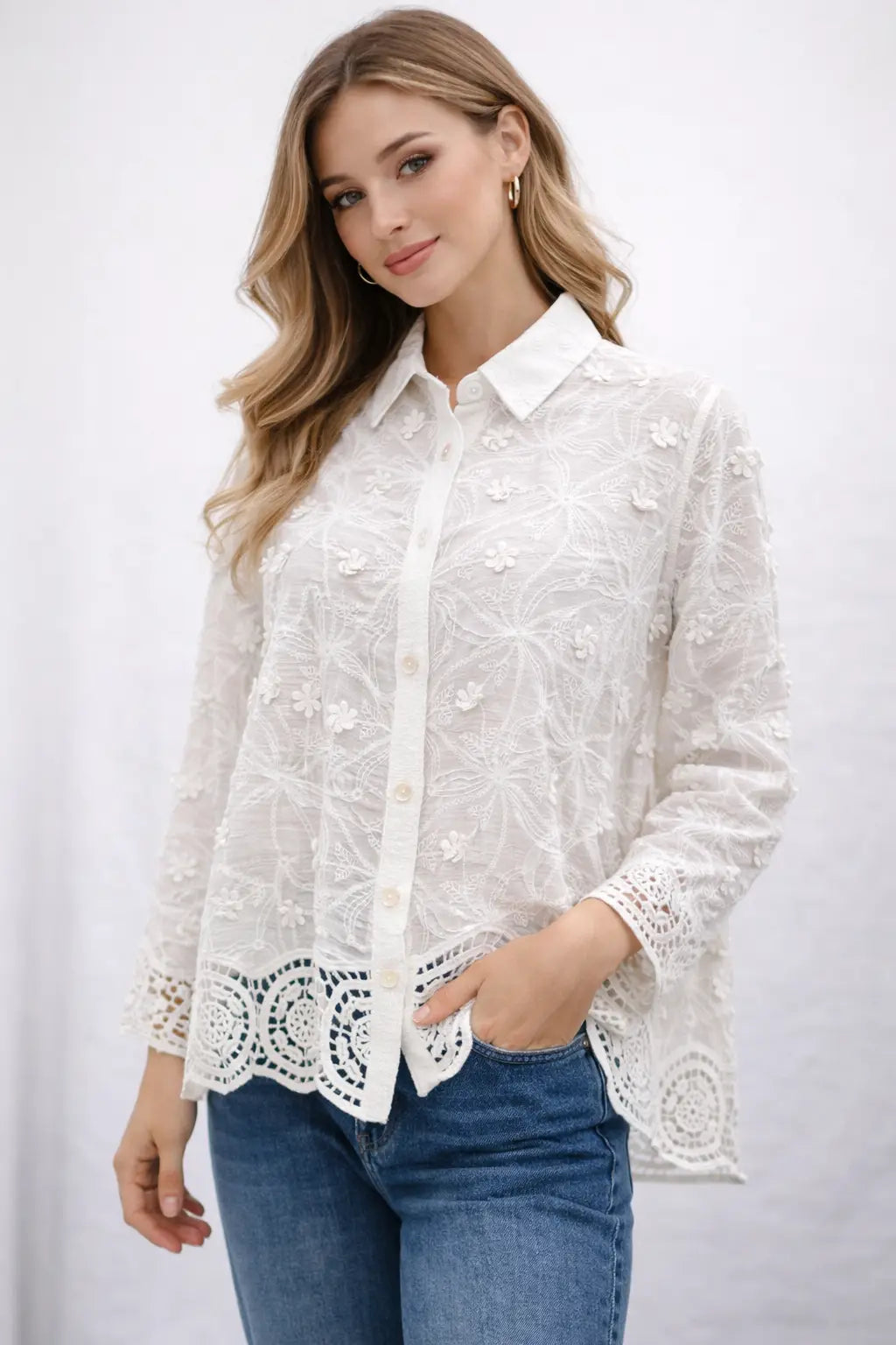 Women's Embroidered Lace Shirt for Effortless Chic Style and Sophisticated Elegance - ASTRON