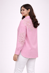 Women’s Pink Embroidered Lace Detail Shirt