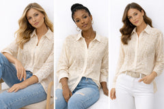 Women’s Ivory Embroidered Full-Sleeve Loose Fit Shirt