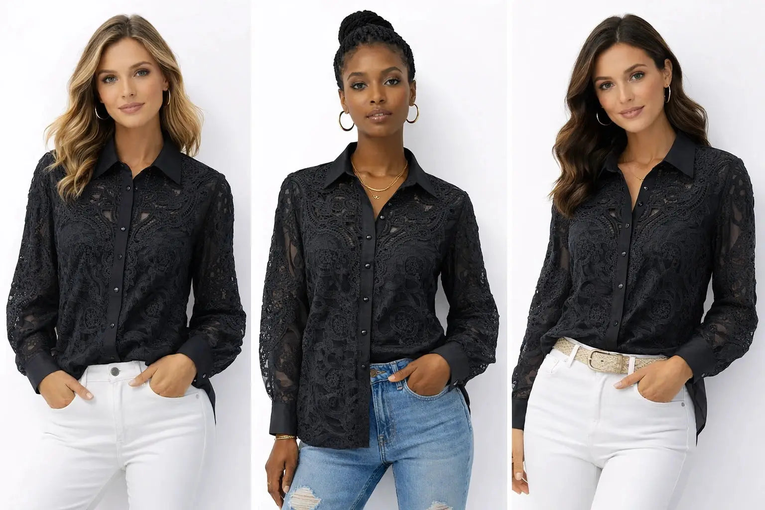 Women’s Black Lace Full-Sleeve Shirt - ASTRON