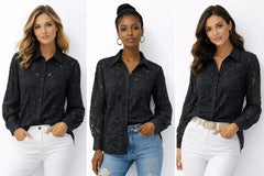 Women’s Black Lace Full-Sleeve Shirt - ASTRON