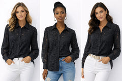 Women’s Black Lace Full-Sleeve Shirt