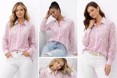 Women’s Ivory Embroidered Full-Sleeve Loose Fit Shirt - ASTRON