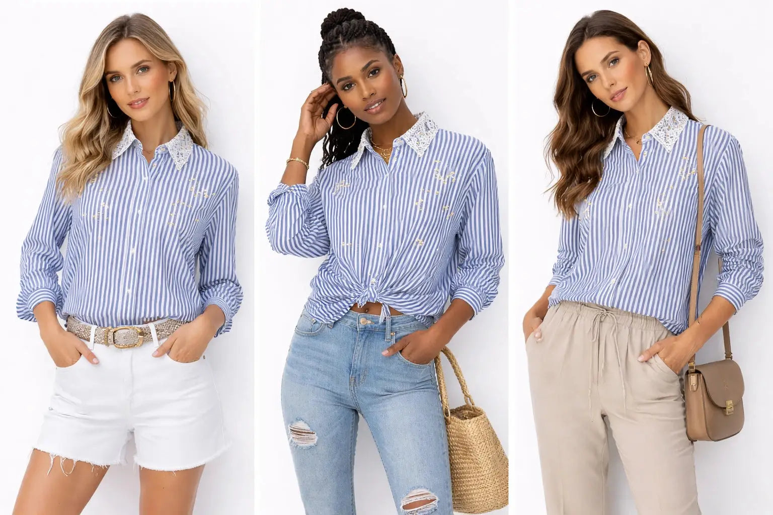 Women's Embellished Striped Shirt for Effortless Style and Chic Fashion - ASTRON