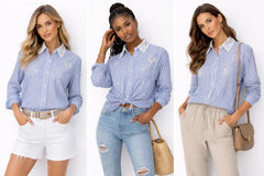Women's Embellished Striped Shirt for Effortless Style and Chic Fashion - ASTRON