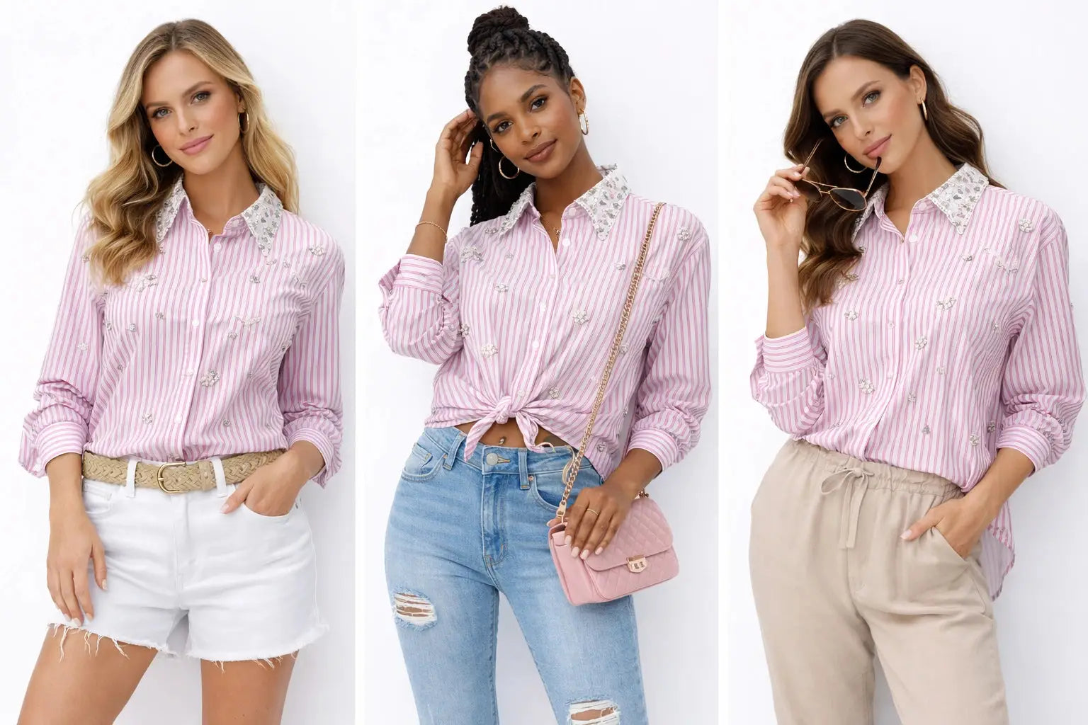 Women's Striped Embellished Shirt for Trendsetting Fashionistas - ASTRON