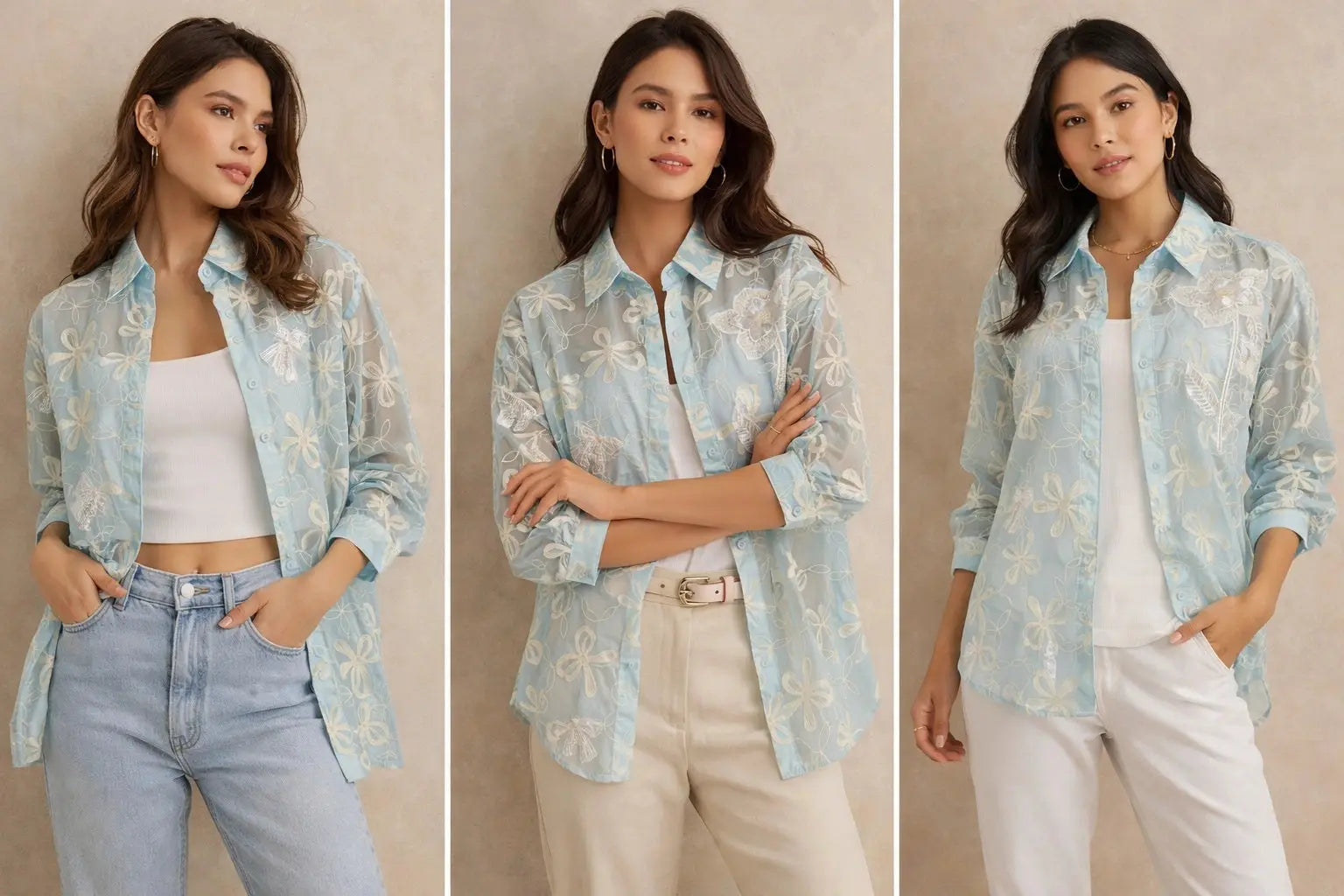 Women's Sheer Embroidered Shirt for Elegant Style - ASTRON
