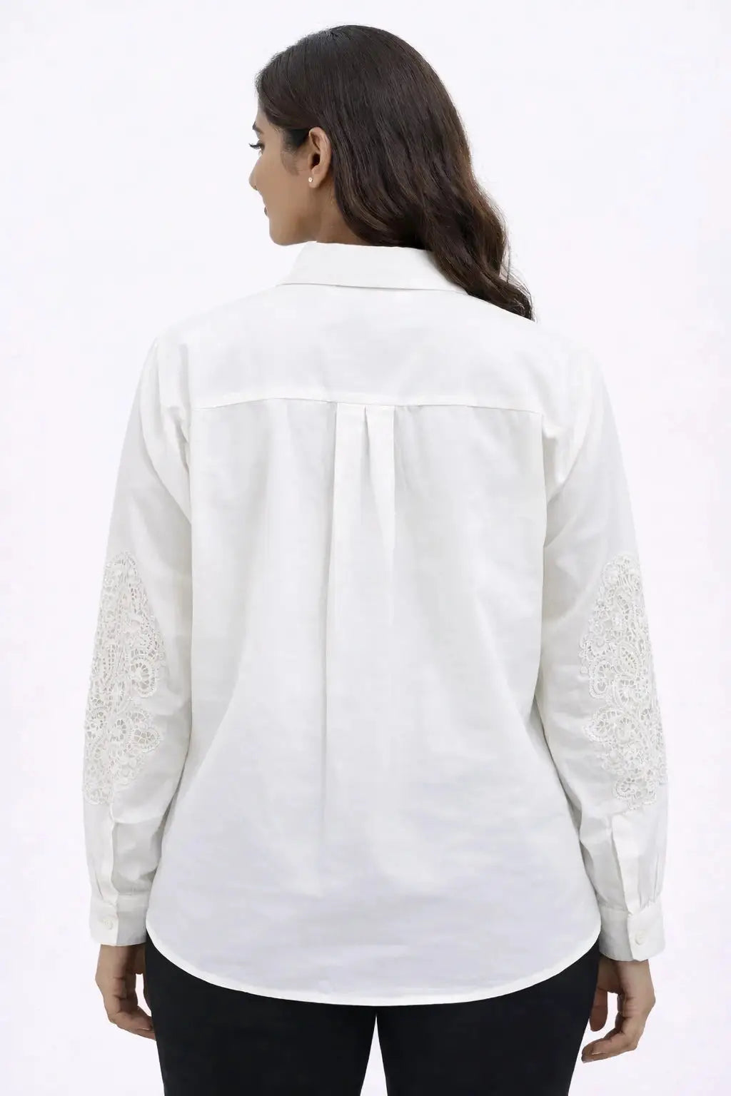 Women’s White Lace-Embroidered Shoulder Down Loose Fit Shirt - ASTRON