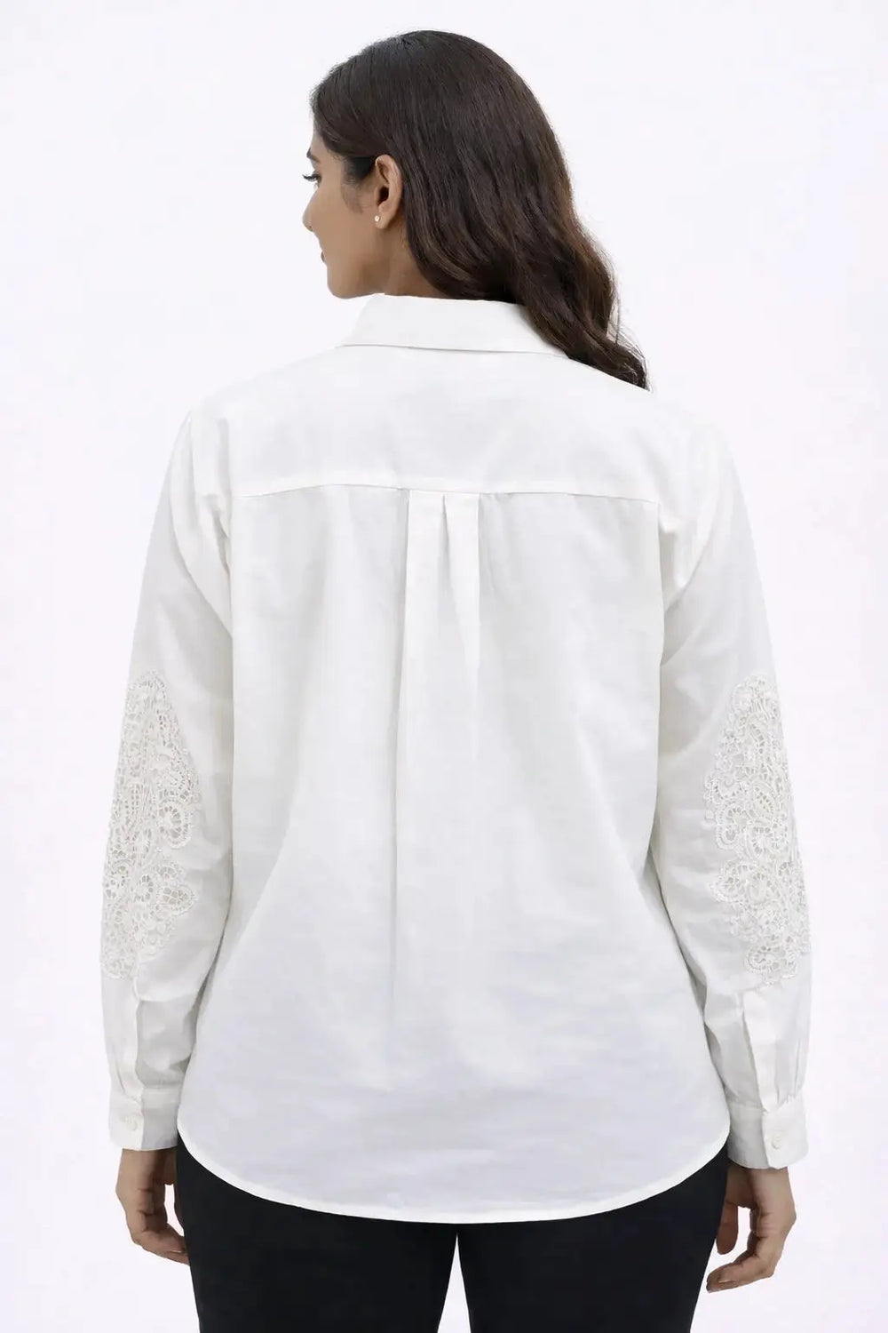 Women’s White Lace-Embroidered Shoulder Down Loose Fit Shirt - ASTRON