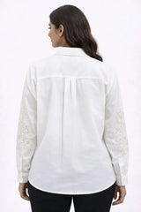 Women’s White Lace-Embroidered Shoulder Down Loose Fit Shirt - ASTRON