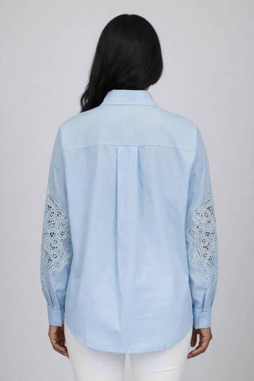 Women’s Sky Blue Embroidered Lace Detail Shirt