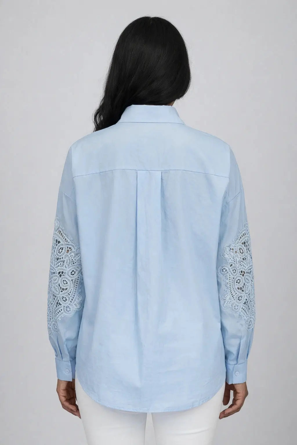 Women’s Sky Blue Embroidered Lace Detail Shirt - ASTRON
