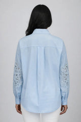Women’s Sky Blue Embroidered Lace Detail Shirt - ASTRON