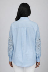 Women’s Sky Blue Embroidered Lace Detail Shirt