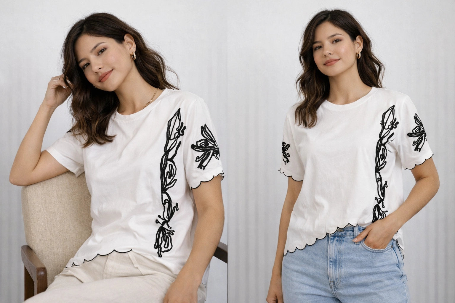 Women’s Embroidered Scallop Hem Top