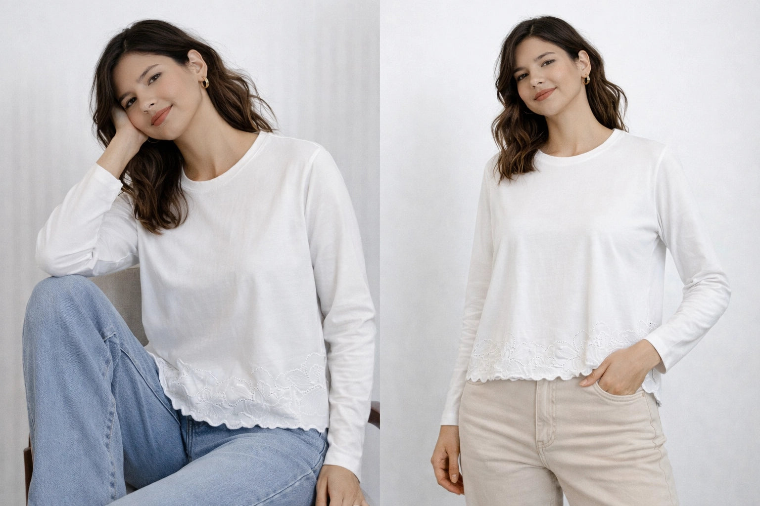 Women’s Embroidered Hem Long Sleeve Top