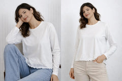 Women’s Embroidered Hem Long Sleeve Top - ASTRON